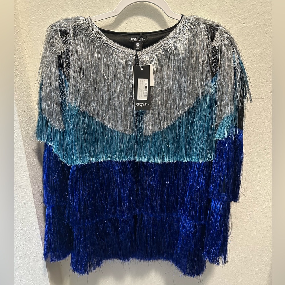 Nasty Gal Metallic Tinsel Fringe Open Front Jacket